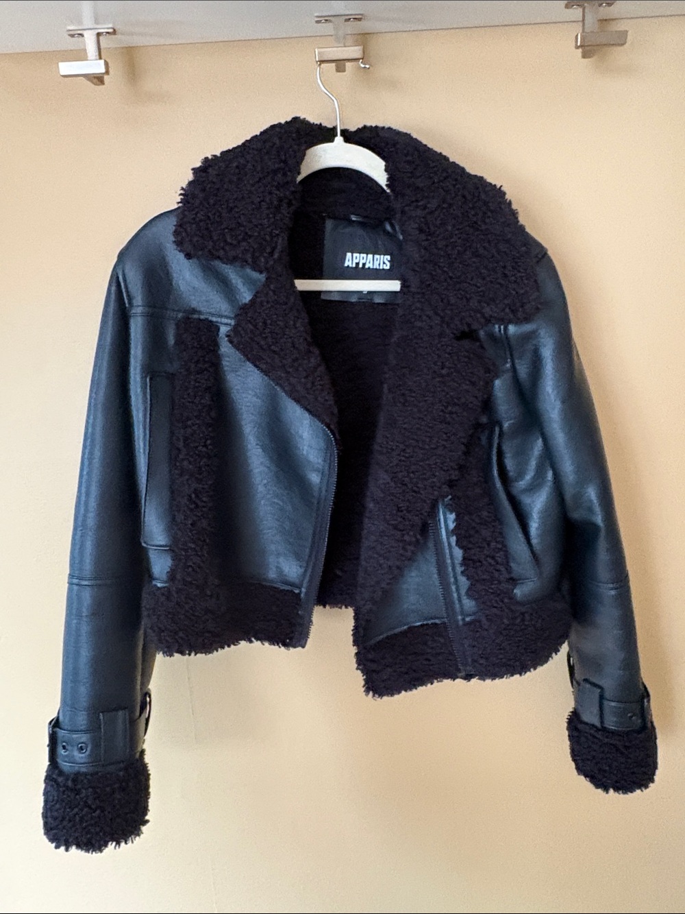 Apparis Black Faux Shearling Moto Jacket